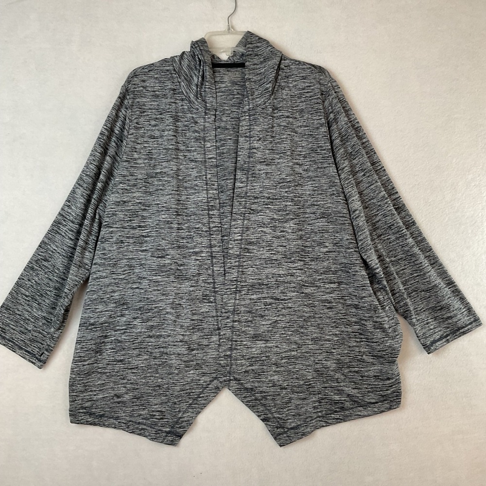 Catherines Petite Space Dye Hooded Open Front Cardigan Gray 1XWP 18/20WP Pockets